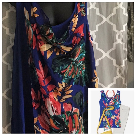 Spring Blue Palm-Printed Layered Tank Women’s 2X - Picture 3 of 8